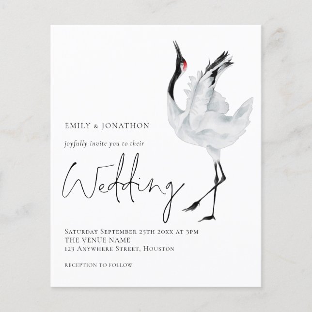 Lámina Invitación a la boda de Crane Elegante de Presupue (Anverso)