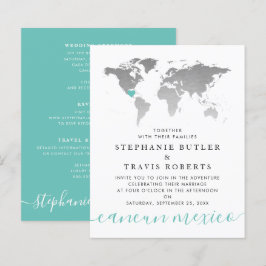 Lámina Invitación a la boda de destino del mapa de plata