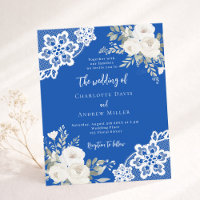 Invitación a la boda de encaje blanco azul cobalto