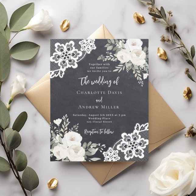 Lámina Invitación a la boda de encaje blanco gris (Subido por el creador)