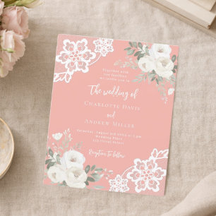 Lámina Invitación a la boda de encaje blanco rosado