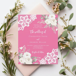 Lámina Invitación a la boda de encaje blanco rosado
