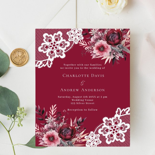 Lámina Invitación a la boda de encaje blanco y floral ros (Subido por el creador)