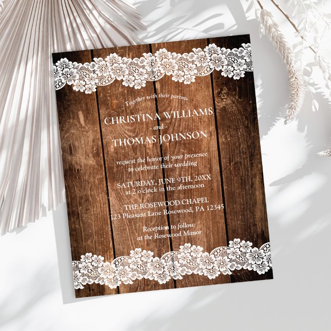 Lámina Invitación a la boda de encaje de madera rústica d (Subido por el creador)