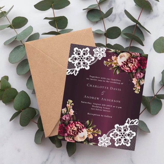 Lámina Invitación a la boda de encaje floral de melocotón (Subido por el creador)