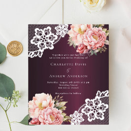 Lámina Invitación a la boda de encaje florido rosa de Bor