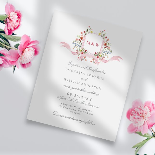 Lámina Invitación a la boda de Escudo floral de acuarela  (Subido por el creador)