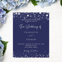 Invitación a la boda de estrellas de plata azul ma