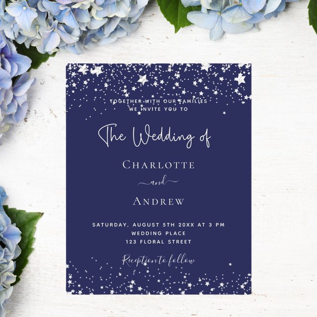 Lámina Invitación a la boda de estrellas de plata azul ma (Subido por el creador)