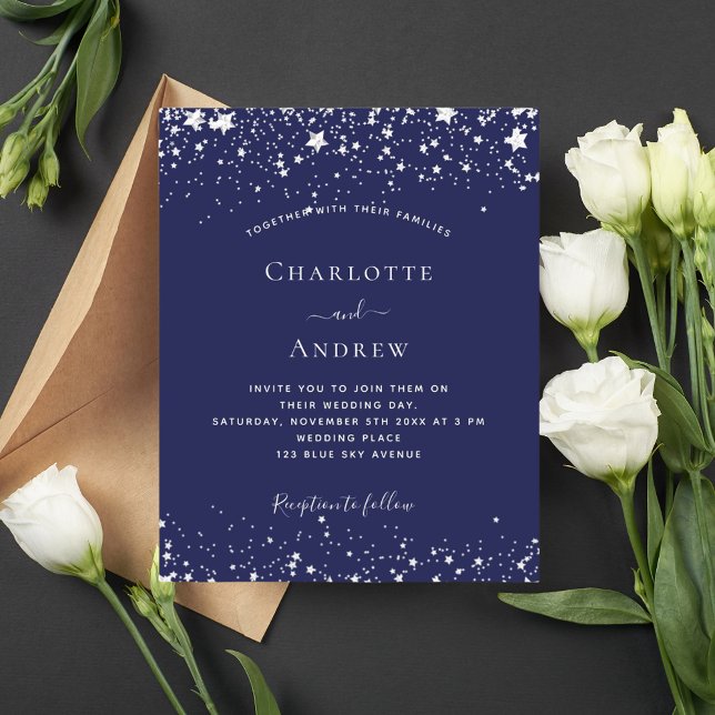 Lámina Invitación a la boda de estrellas de plata azul ma (Subido por el creador)
