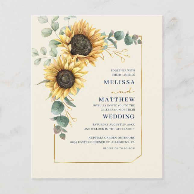 Lámina Invitación a la boda de Eucalipto de girasol flora (Anverso)