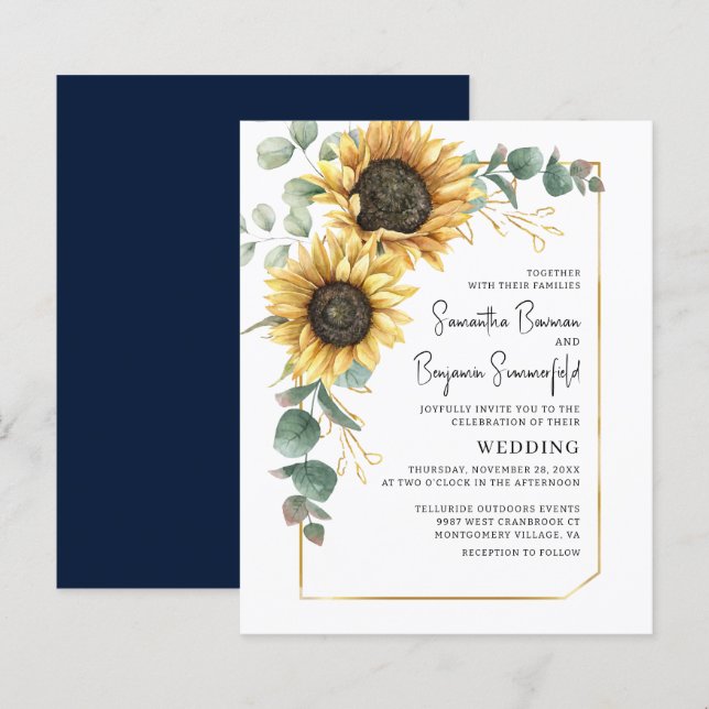 Lámina Invitación a la boda de Eucalipto de girasol flora (Anverso / Reverso)