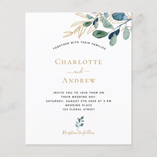 Lámina Invitación a la boda de eucalipto presupuestal (Anverso)
