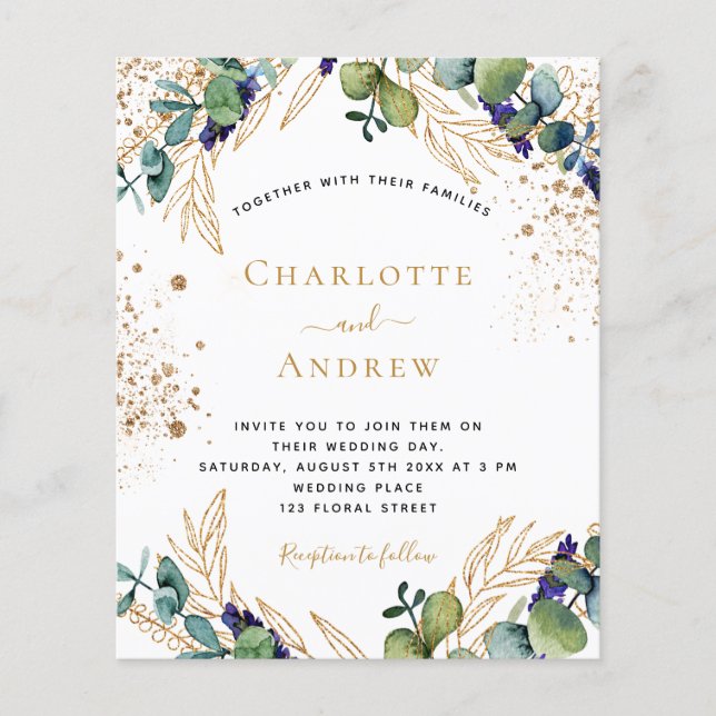 Lámina Invitación a la boda de eucalipto presupuestal (Anverso)
