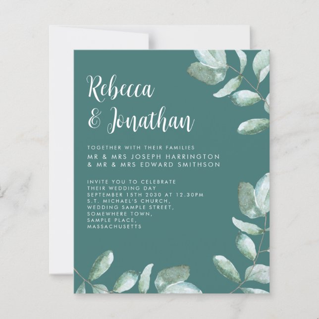 Lámina Invitación a la boda de eucalipto verde esmeralda (Anverso)