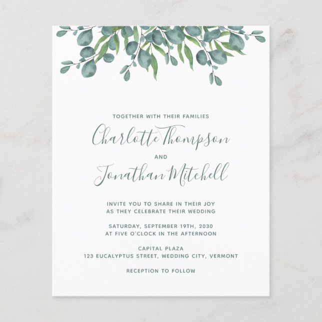 Lámina Invitación a la boda de Eucalyptus (Anverso)