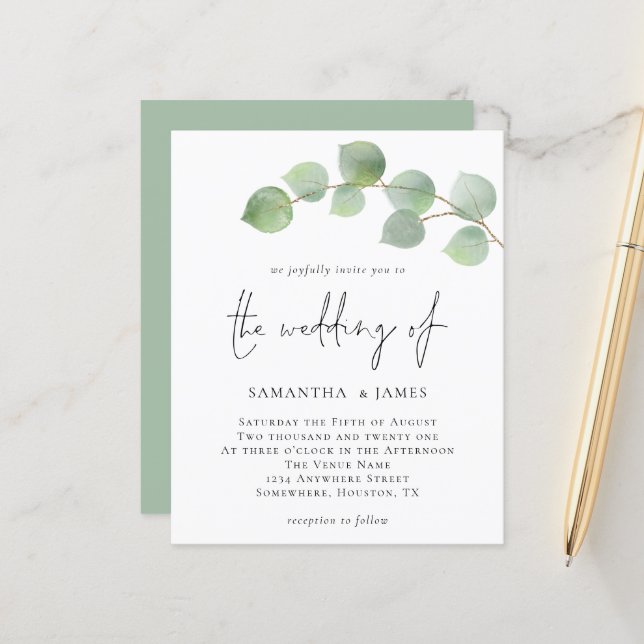 Lámina Invitación a la boda de Eucalyptus Elegante Presup (Anverso/Reverso In Situ)