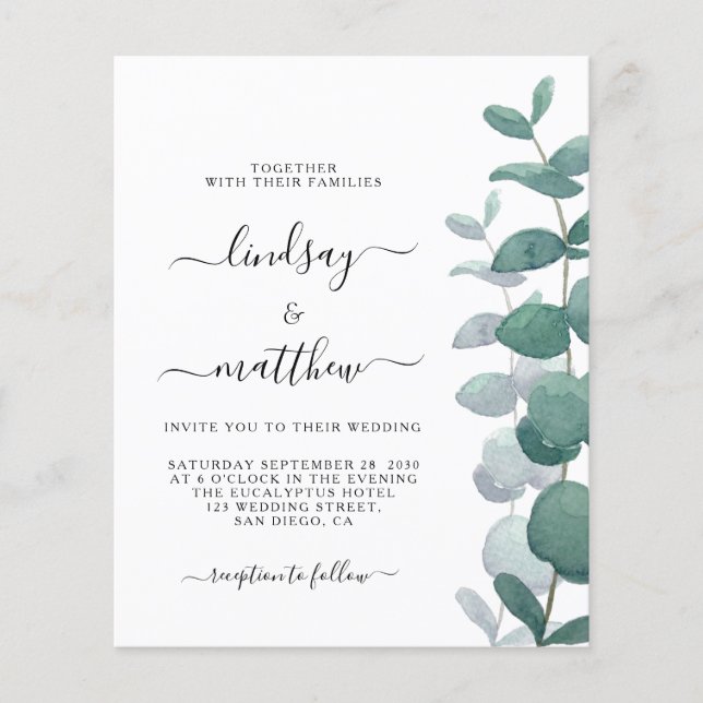 Lámina Invitación a la boda de Eucalyptus Elegante Presup (Anverso)