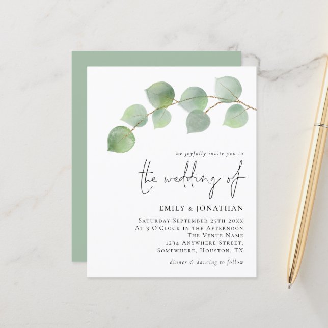 Lámina Invitación a la boda de Eucalyptus Elegante Presup (Anverso/Reverso In Situ)