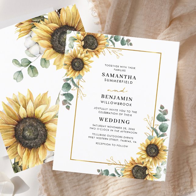 Lámina Invitación a la boda de Eucalyptus Geometric Sunfl (Eucalyptus Geometric Sunflower Wedding Invitation)