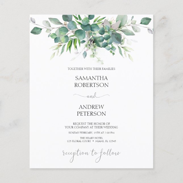 Lámina Invitación a la boda de Eucalyptus Greenery (Anverso)