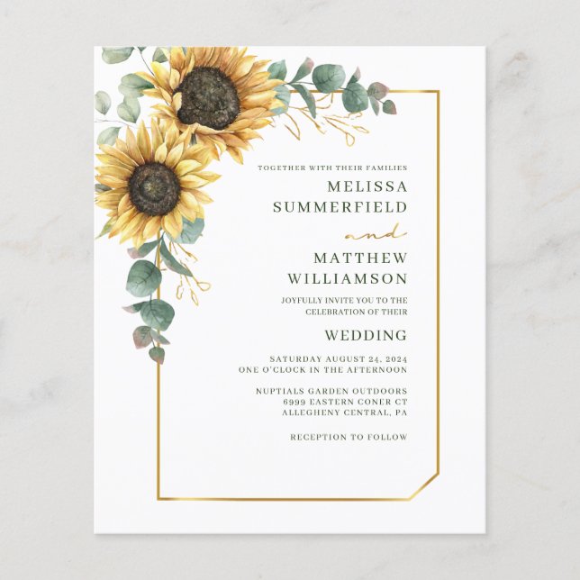 Lámina Invitación a la boda de Eucalyptus Sunflower (Anverso)