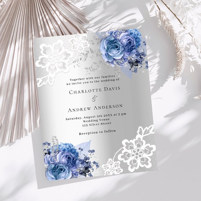 Lámina Invitación a la boda de flores azules plateadas (Subido por el creador)