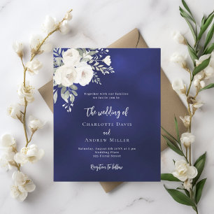 Lámina Invitación a la boda de flores blancas azules de l