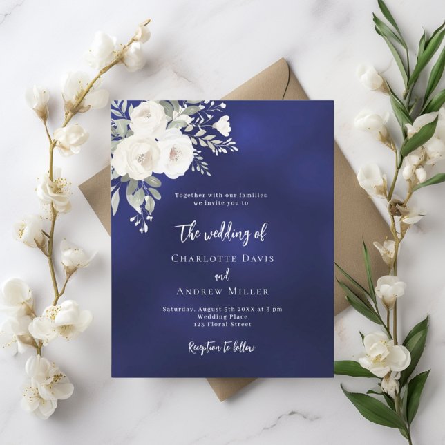 Lámina Invitación a la boda de flores blancas azules de l (Subido por el creador)