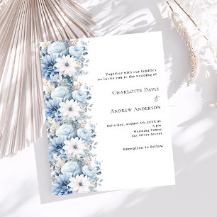 Lámina Invitación a la boda de flores blancas azules y po
