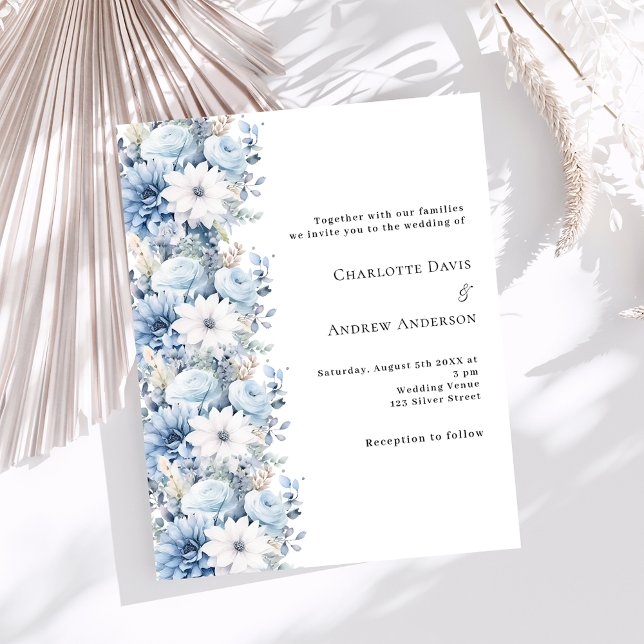 Lámina Invitación a la boda de flores blancas azules y po (Subido por el creador)