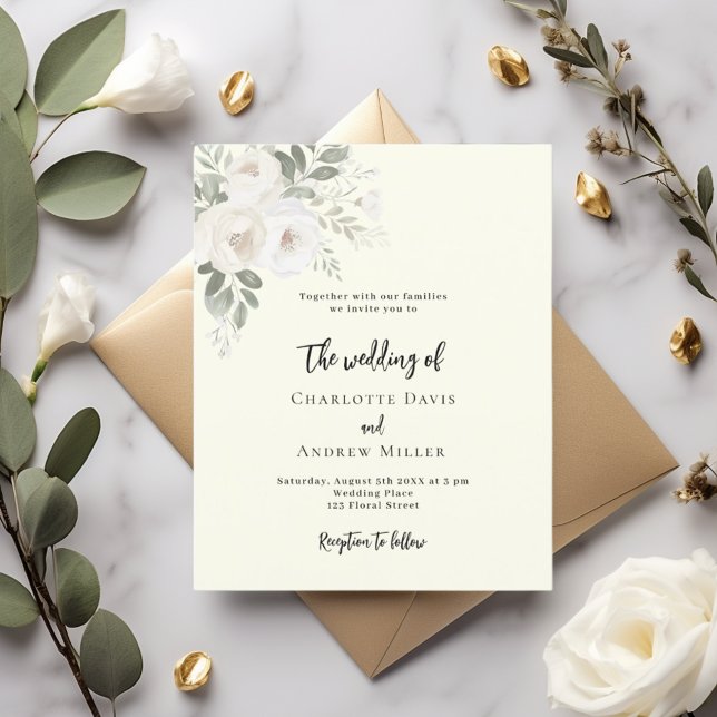 Lámina Invitación a la boda de flores blancas de marfil (Subido por el creador)