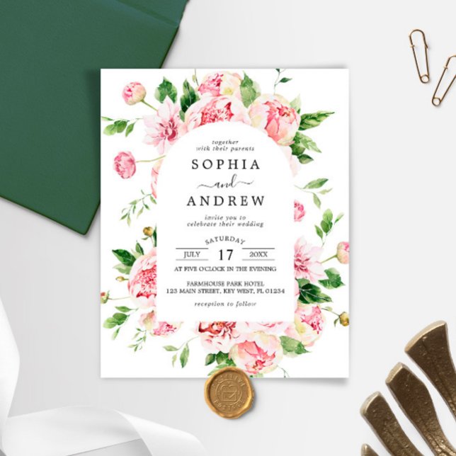 Lámina Invitación a la boda de flores de peones rosados c (Subido por el creador)