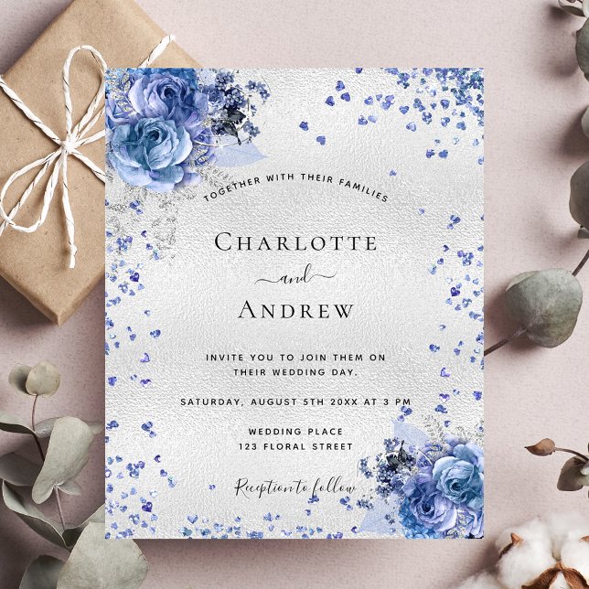 Lámina Invitación a la boda de florines azules plateados (Subido por el creador)