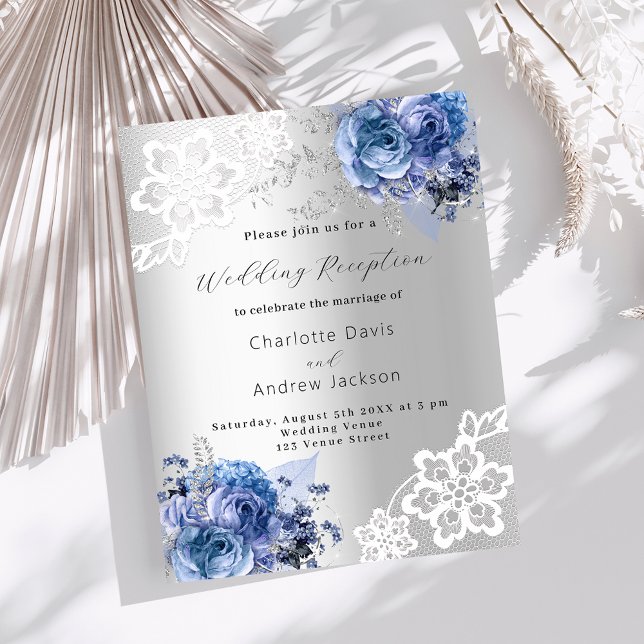 Lámina Invitación a la boda de florines azules plateados (Subido por el creador)