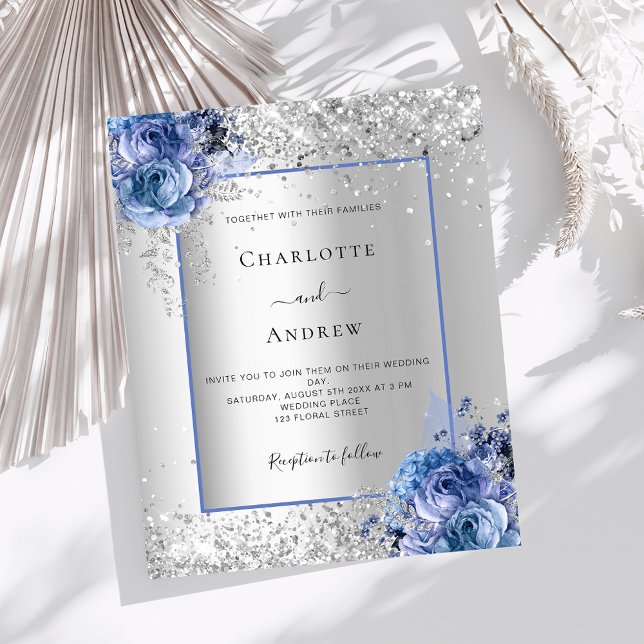 Lámina Invitación a la boda de florines azules plateados (Subido por el creador)