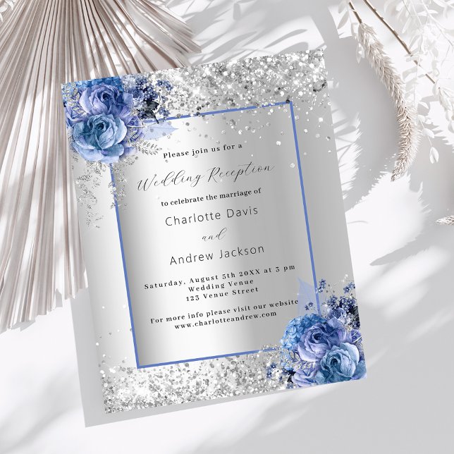Lámina Invitación a la boda de florines azules plateados (Subido por el creador)