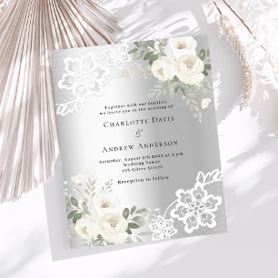 Lámina Invitación a la boda de florines blancos plateados