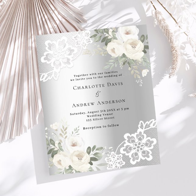 Lámina Invitación a la boda de florines blancos plateados (Subido por el creador)