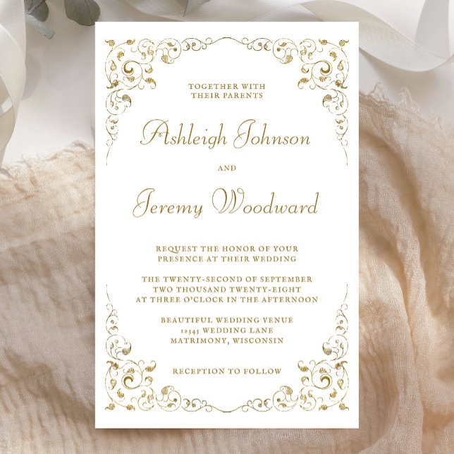 Lámina Invitación a la boda de follaje con guión de oro p (Subido por el creador)