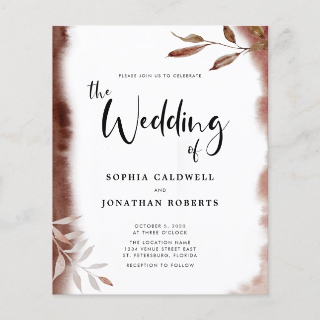 Lámina Invitación a la boda de follaje de otoño (Anverso)