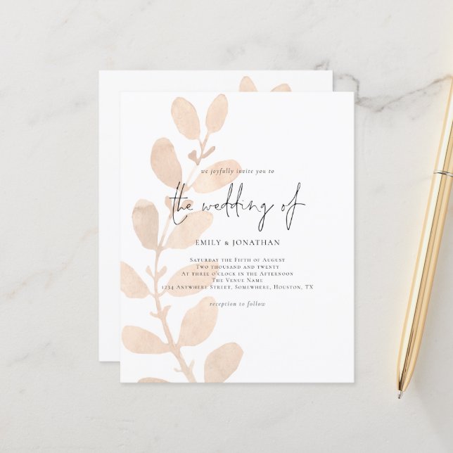 Lámina Invitación a la boda de follaje moderno de presupu (Anverso/Reverso In Situ)
