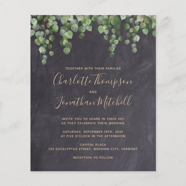 Lámina Invitación a la boda de follaje rústico de la vege (Anverso)