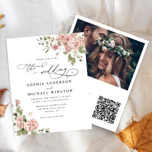 Lámina Invitación a la boda de fotos de flores rosadas de