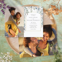 Invitación a la boda de fotos de follaje floral de