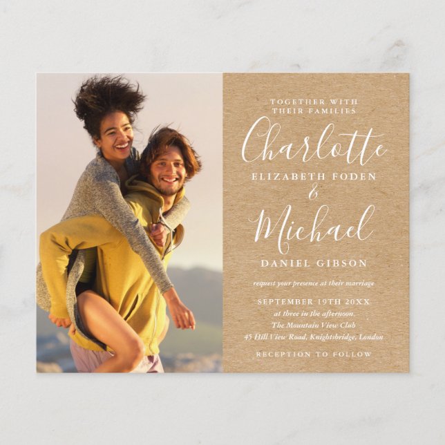 Lámina Invitación a la boda de fotos de Kraft rústico pre (Anverso)