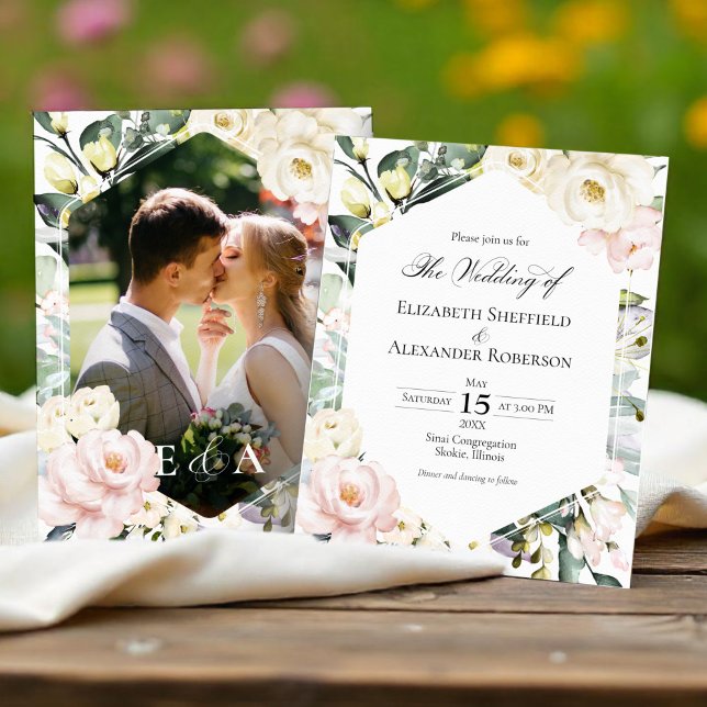 Lámina Invitación a la boda de fotos de marco floral de B (Subido por el creador)