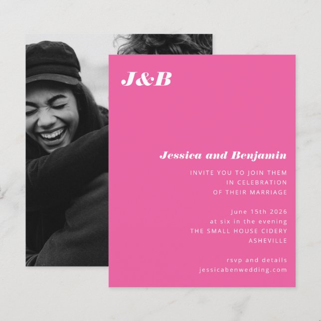 Lámina Invitación a la boda de fotos rosadas calientes co (Anverso / Reverso)