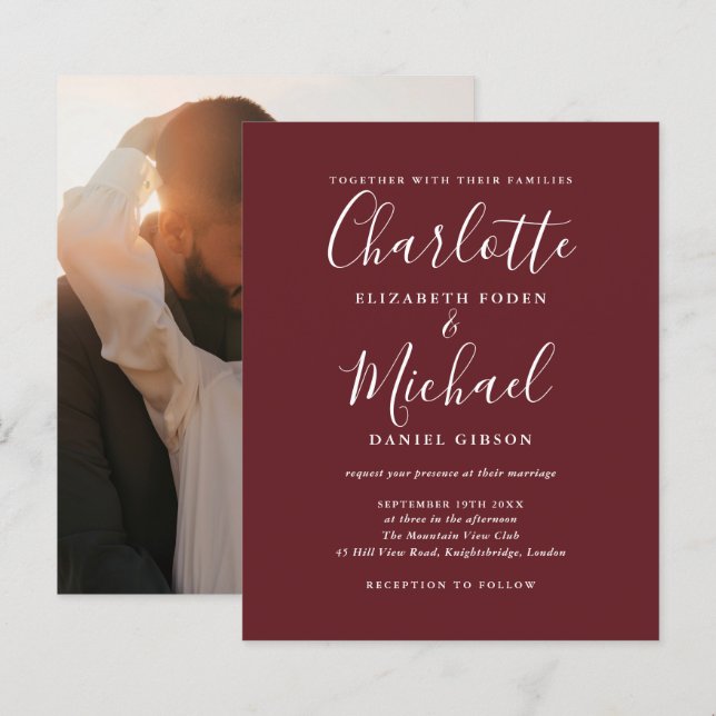 Lámina Invitación a la boda de fotos rosadas en palisandr (Anverso / Reverso)