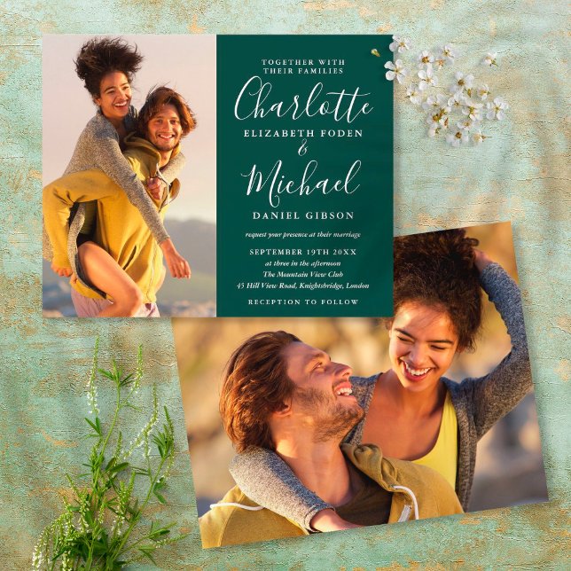 Lámina Invitación a la boda de fotos verdes de esmeralda  (Subido por el creador)